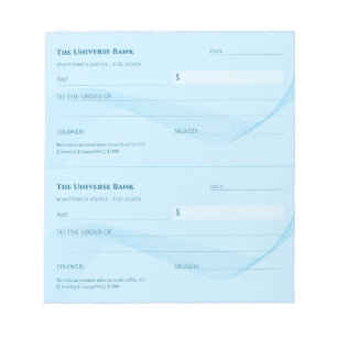 Law of Attraction Elegant Blue Blank Checks Notepad