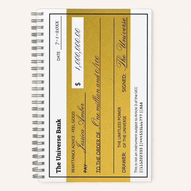 Law of Attraction Elegant Gold Abundance Check Notebook (Front)