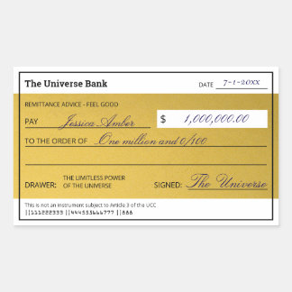 Law of Attraction Elegant Gold Abundance Check Rectangular Sticker