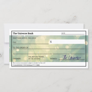 Law of Attraction Green Abundance Cheque Flat Card