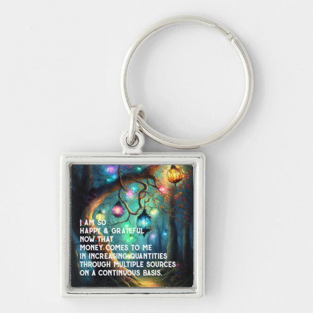 Law of Attraction Money Manifestation Quote Wealth Key Ring (Front)
