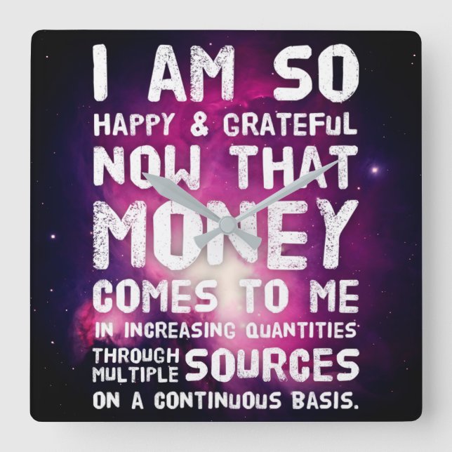 Law of Attraction Money Manifestation Quote Wealth Square Wall Clock (Front)