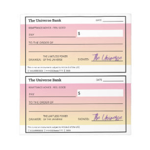 Law of Attraction Pink Gradient Blank Checks Notepad