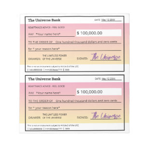 Law of Attraction Pink Text Template Blank Checks Notepad