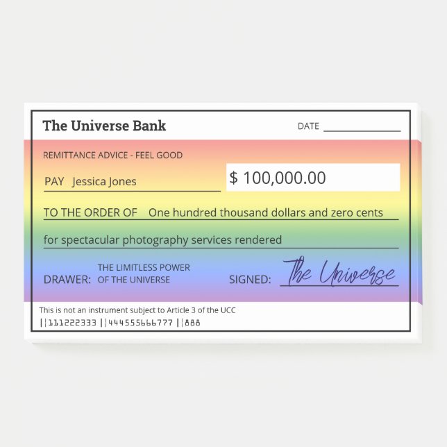 Law of Attraction Rainbow Blank Check Post-it Notes (Front)
