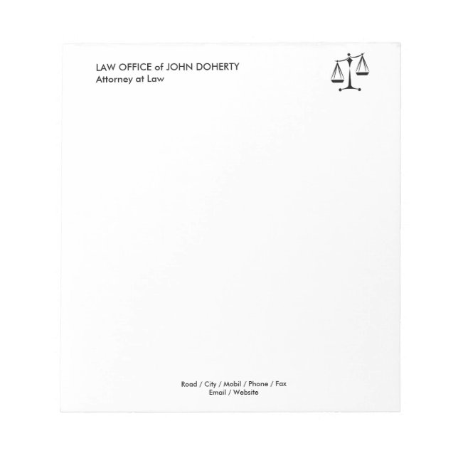 LAW OFFICE | Classic Scales Of Justice Notepad (Front)