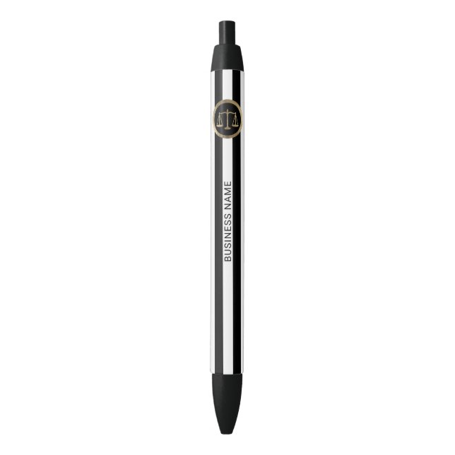 Law Office Gold Scale Modern Stripes Lawyer Black Ink Pen (Front Vertical)