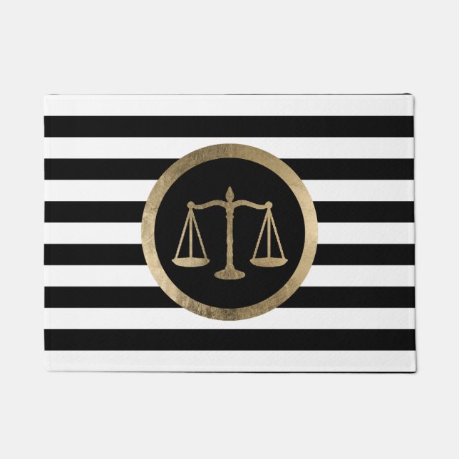 Law Office Gold Scale Modern Stripes Lawyer Doormat (Front)
