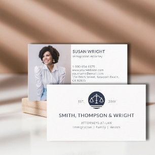 Law Office Logo Legal Lawyer Navy Stripes Photo Business Card