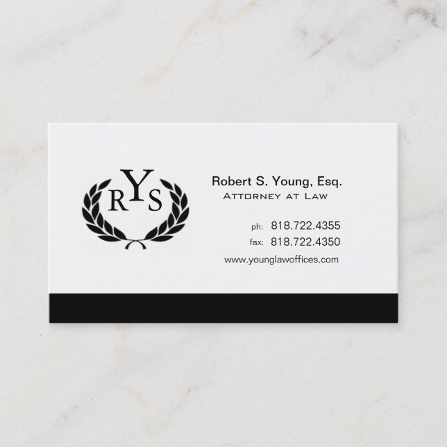 Law Offices Attorney Lawyer Laurel Wreath Monogram Business Card (Front)