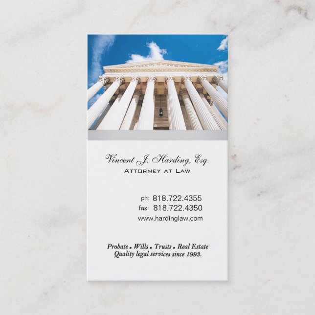 Law Offices Attorney Lawyer Pillars Supreme Court Business Card (Front)