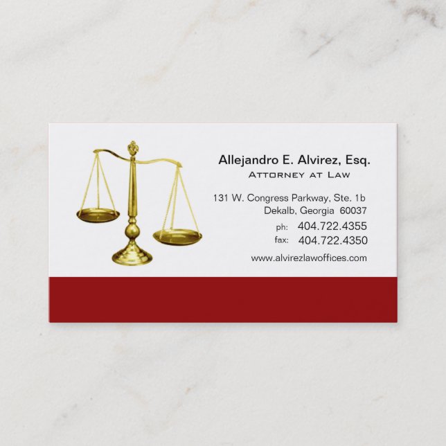 Law Offices Attorney Lawyer Scales of Justice Business Card (Front)