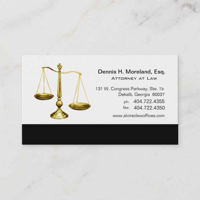Law Offices Attorney Lawyer Scales of Justice Business Card (Front)