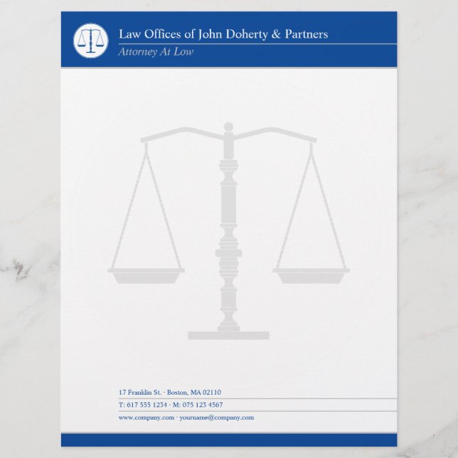 LAW OFFICES | Deep Blue Custom Letterhead (Front)
