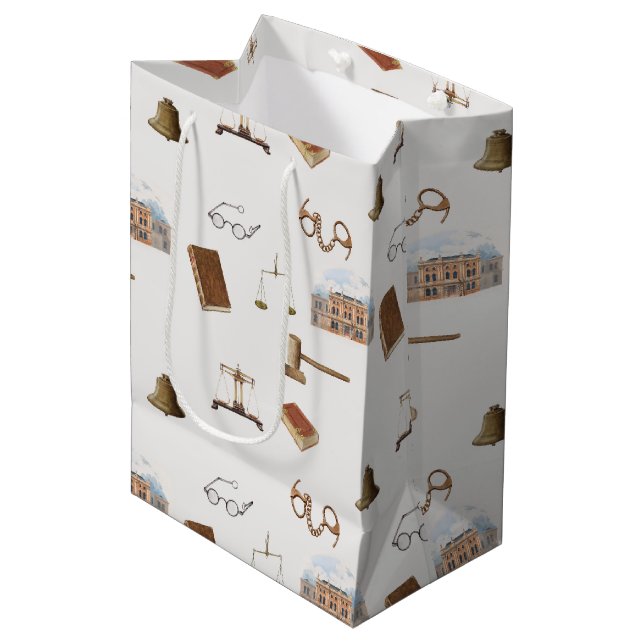 Law Scales Gavel Legal Antique Pattern Medium Gift Bag (Front Angled)