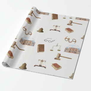 Law Scales Gavel Legal Antique Pattern Wrapping Paper