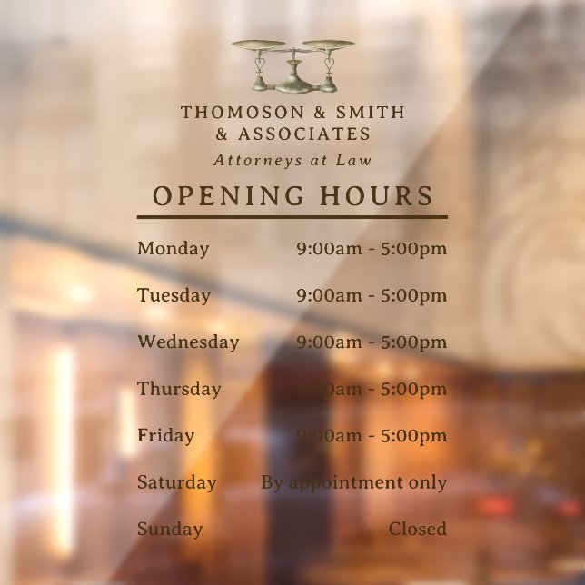 Law Scales Gavel Legal Professional Opening Hours Window Cling (Sheet 2)