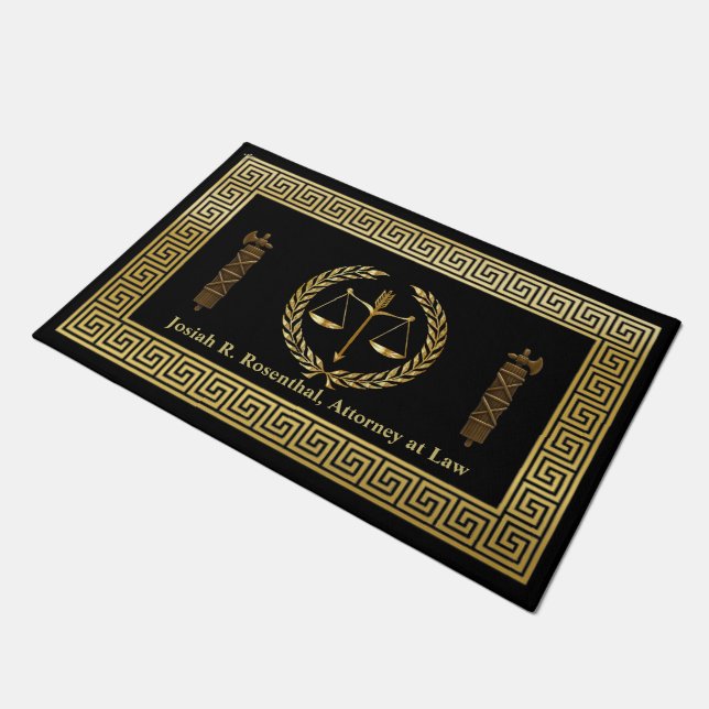 Law Scales Laurel Wreath Greek Key Fasces Lawyer's Doormat (Angled)
