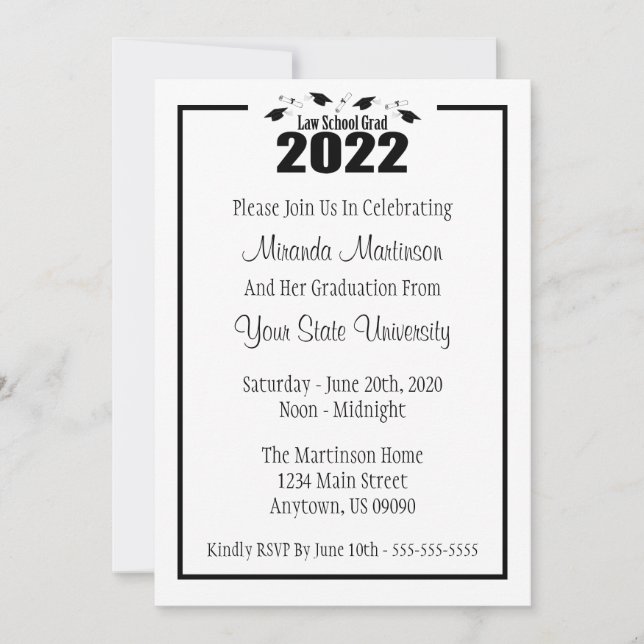 Law School 2022 Graduation Invite (Black Caps) (Front)