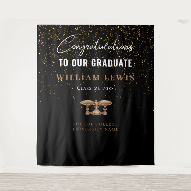 Law School Black Gold Graduation Photo Backdrop Tapestry (Front)