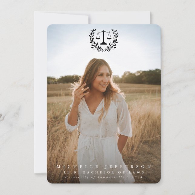 Law School Black Overlay 2 Photo Graduation Announcement (Front)