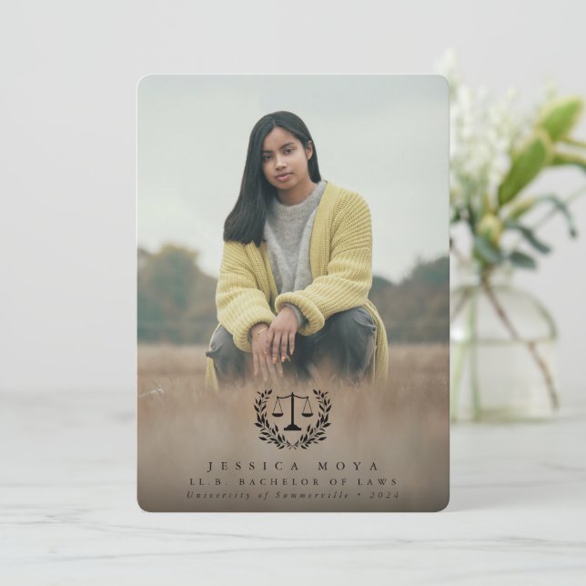 Law School Black Overlay 2 Photo Graduation Announcement (Standing Front)