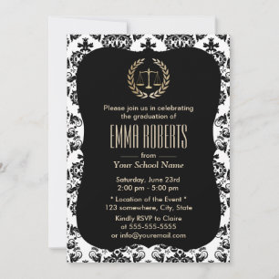 Law School Classic Damask Graduation Party Invitation