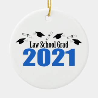 Law School Grad 2021 Caps And Diplomas (Blue) Ceramic Tree Decoration