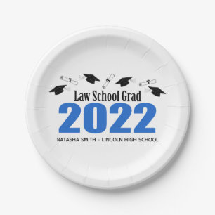Law School Grad 2022 Caps & Diplomas (Blue) Paper Plate