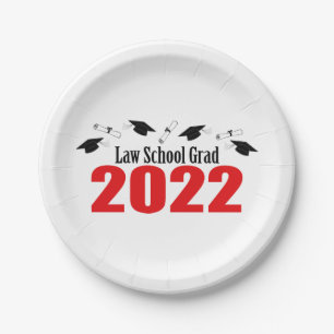 Law School Grad 2022 Caps & Diplomas (Red) Paper Plate
