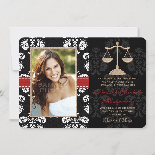 Law School Graduation Announcements Invitation Red (Front)