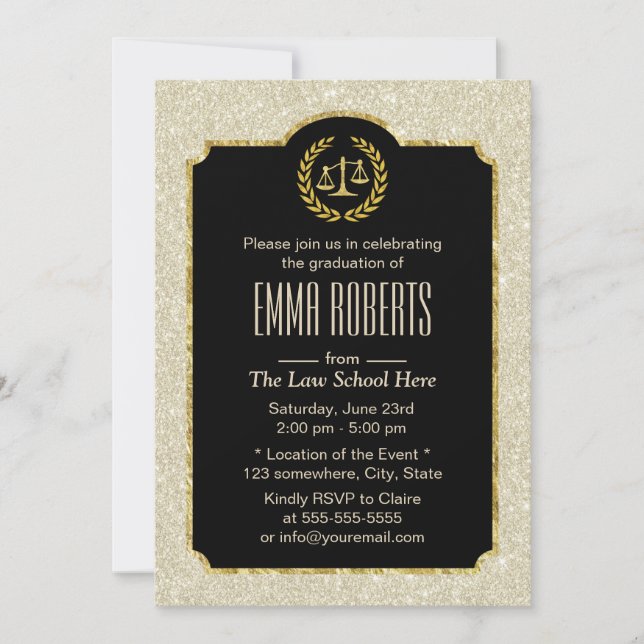 Law School Graduation Elegant Ivory Glitter Lawyer Invitation (Front)