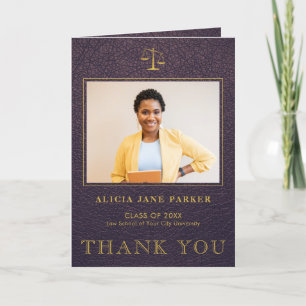 Law school graduation elegant photo thank you card