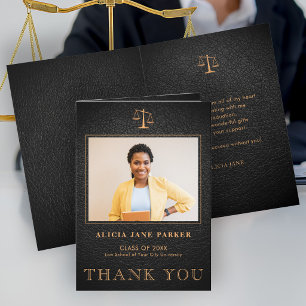 Law school graduation elegant photo thank you card
