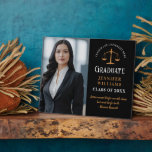 Law School Graduation Inspirational Quote Photo Plaque<br><div class="desc">A custom law school graduation plaque in chic black and gold for a lawyer graduating college or university for the class of 2025. Customise with your student photo and school name for a great personalised graduate gift. Keep the inspirational quote about justice by Eleanor Roosevelt or change to your own...</div>