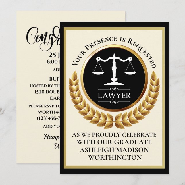 Law School Graduation Invitation (Front/Back)