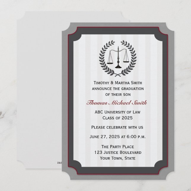 Law School Graduation Invitation (Front/Back)