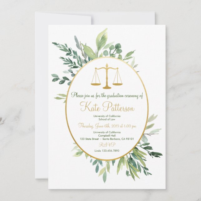 Law School Graduation Invitation Greenery (Front)