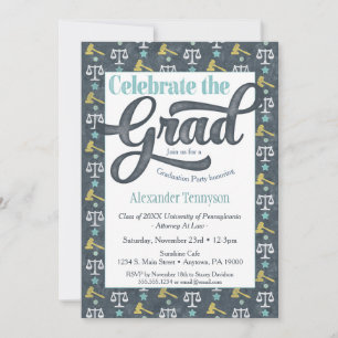 Law School Graduation Invitation Lawyer Grey Aqua