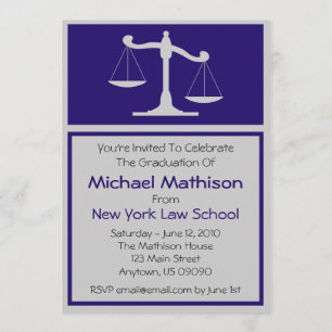 Law School Graduation Invite (Blue Justice Scales)