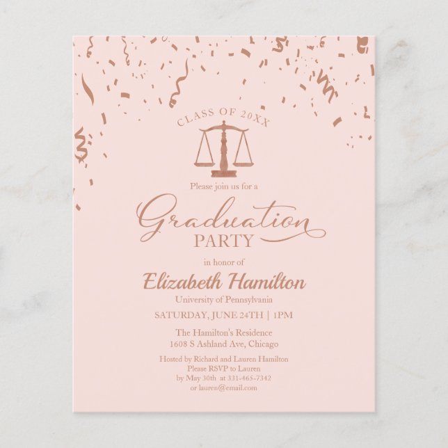 Law School Graduation Party Budget Invitations (Front)