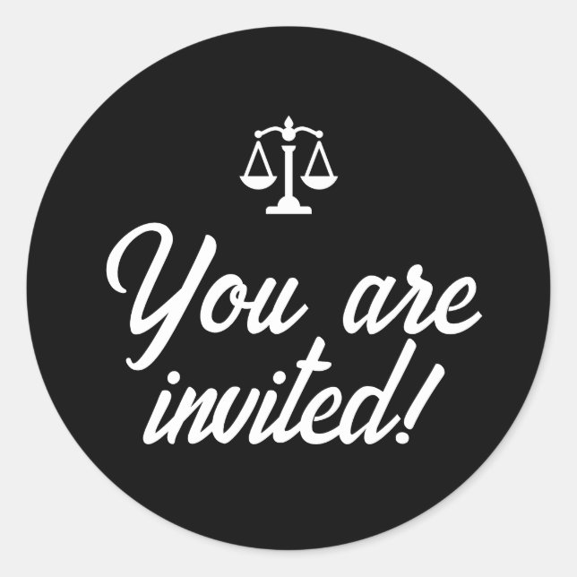 Law School Graduation Party Invitation Classic Round Sticker (Front)