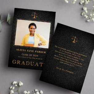 Law school graduation photo announcement card