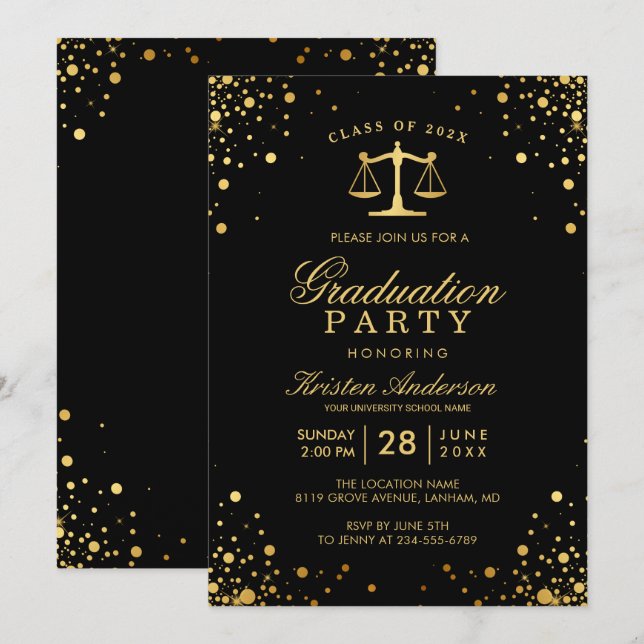 Law School Logo Graduate Graduation Party Invitation (Front/Back)