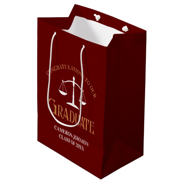 Law School Marooon Gold Lawyer Graduation Medium Gift Bag (Front Angled)