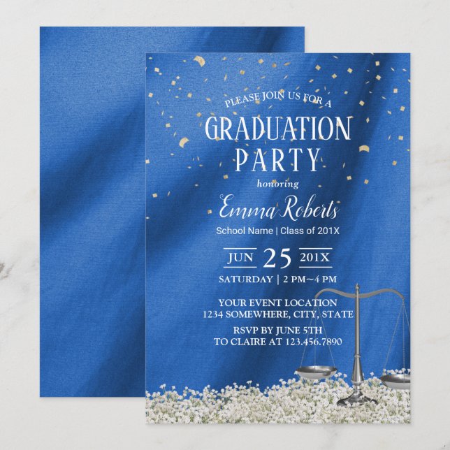 Law School Navy Blue Future Lawyer Graduation Invitation (Front/Back)