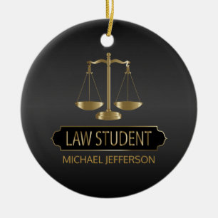 Law Student  - Black and Gold Ceramic Tree Decoration