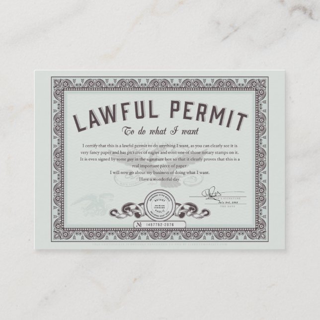 Lawful permit To Do What You Want Business Cards (Back)