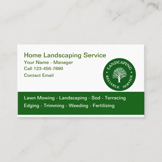 Lawn And Landscaping Service Business Cards (Front)