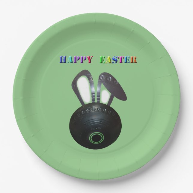 Lawn Bowl Easter Bunny, Paper Party Plates (Front)